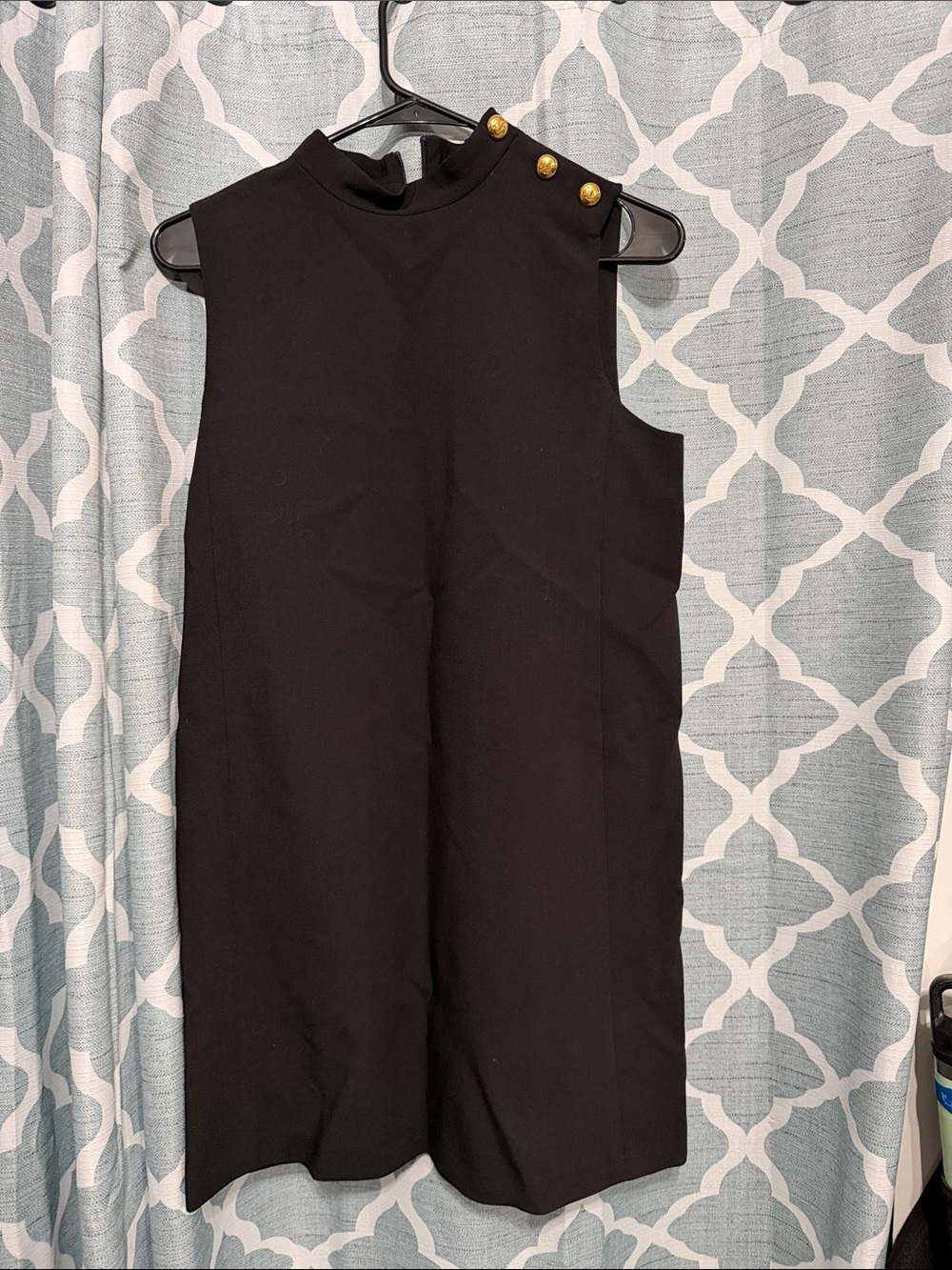 Zara Sleeveless Black Shift Dress with Gold Button Detail NWT